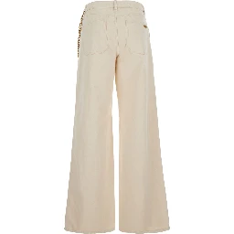 Beige Jeans with Wide Leg and Chain Detail in Denim Woman