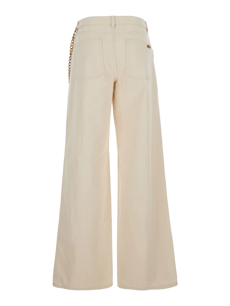Beige Jeans with Wide Leg and Chain Detail in Denim Woman alternative