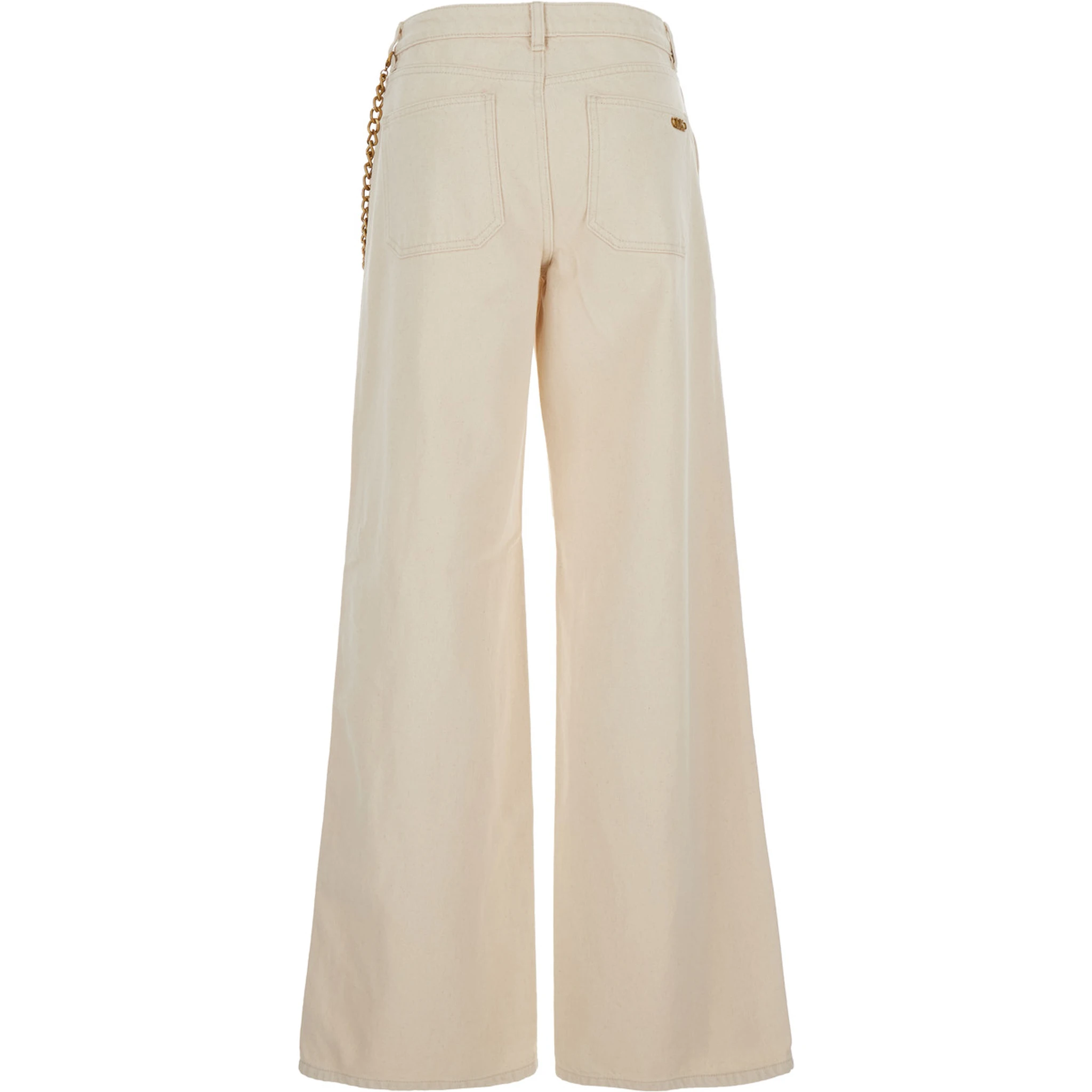 Beige Jeans with Wide Leg and Chain Detail in Denim Woman