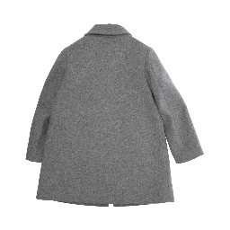 Grey Coat with Collar and Logo Embroidery on the Front in Wool Blend Girl