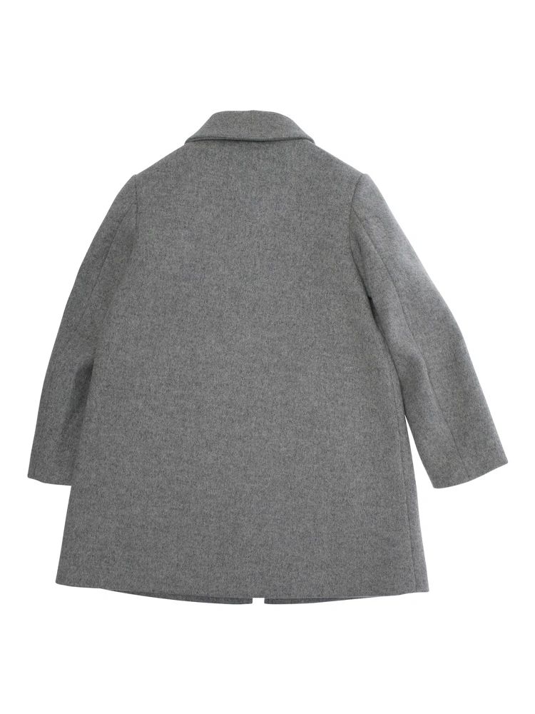 Grey Coat with Collar and Logo Embroidery on the Front in Wool Blend Girl alternative