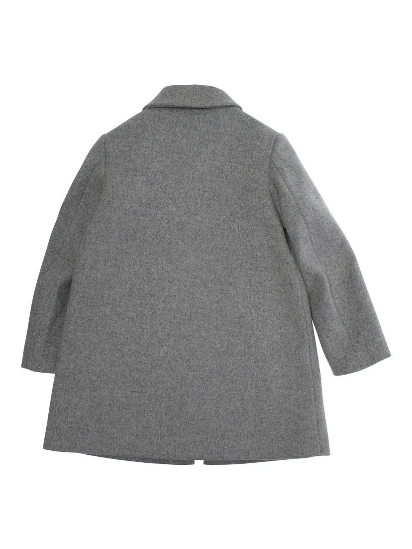 Grey Coat with Collar and Logo Embroidery on the Front in Wool Blend Girl