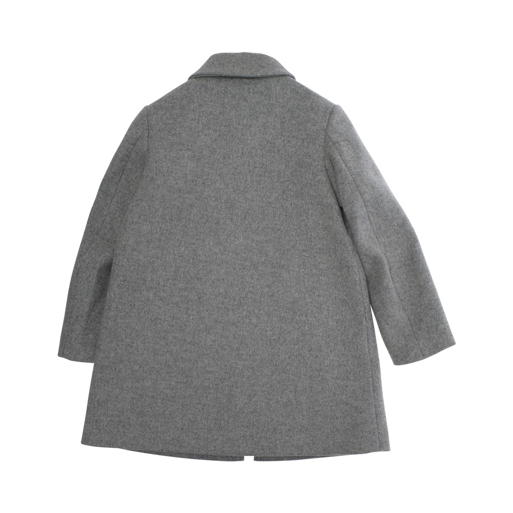 Grey Coat with Collar and Logo Embroidery on the Front in Wool Blend Girl