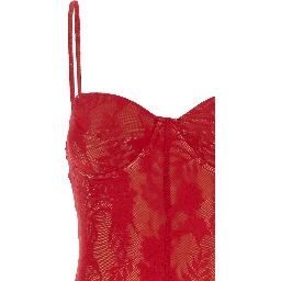 Red Jumpsuit with Sweatheart Neckline and Flared Leg in Tech Fabric Stretch Woman