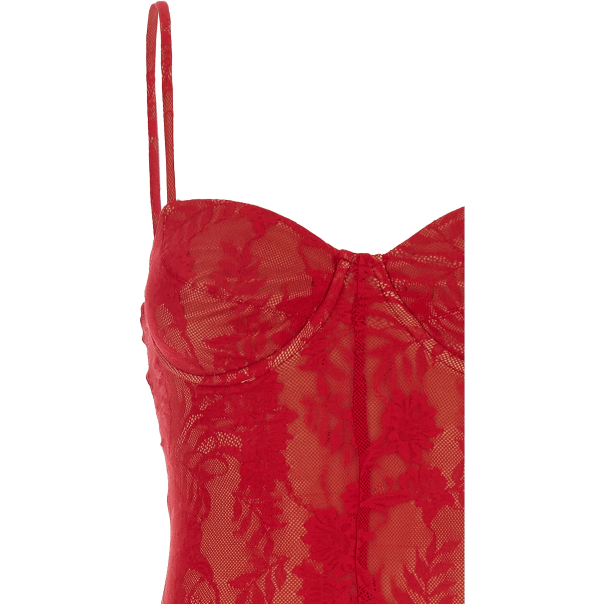 Red Jumpsuit with Sweatheart Neckline and Flared Leg in Tech Fabric Stretch Woman