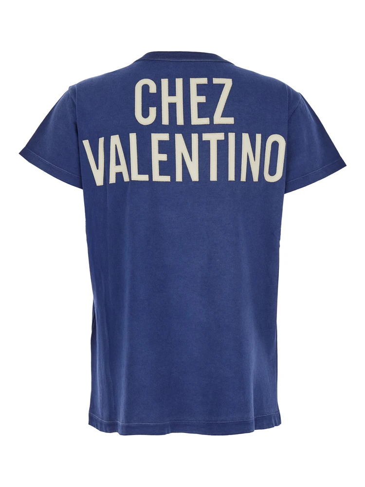 Blue Crewneck T-Shirt with Maxi Logo on Front and Rear in Cotton Jersey Woman alternative