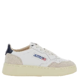 Medalist White Low Top Sneakers with Logo Patch on Tongue and Side in Leather Boy