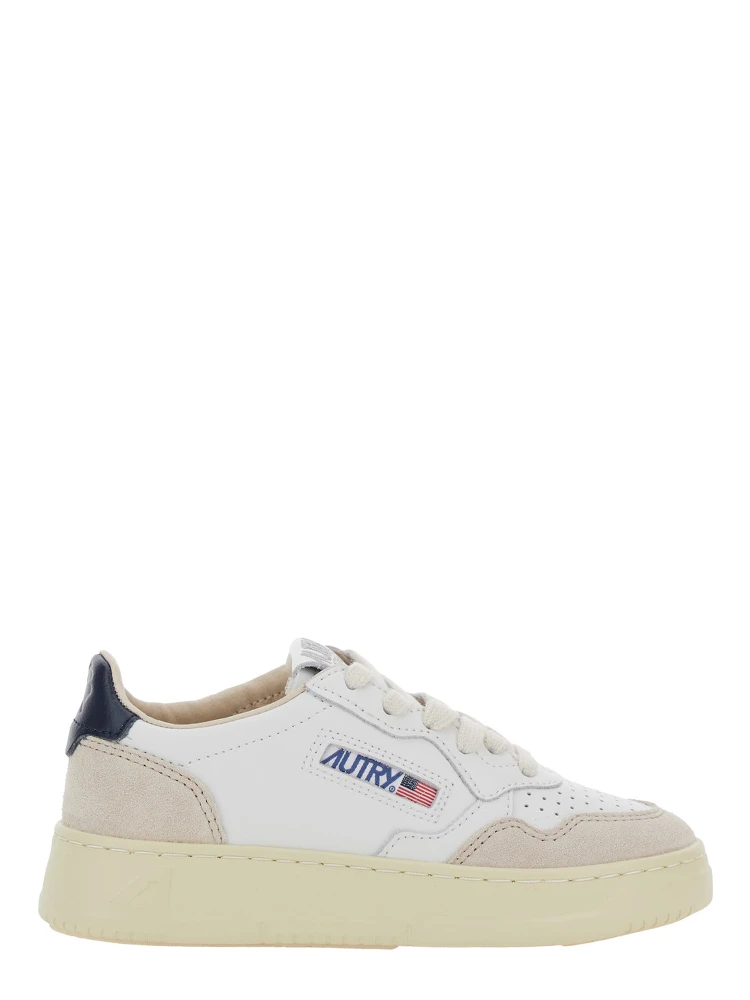 Medalist White Low Top Sneakers with Logo Patch on Tongue and Side in Leather Boy