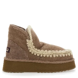 Mini Eskimo Brown Ankle Boots with Logo Patch on the Rear in Leather and Suede Woman