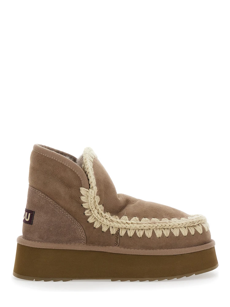 Mini Eskimo Brown Ankle Boots with Logo Patch on the Rear in Leather and Suede Woman