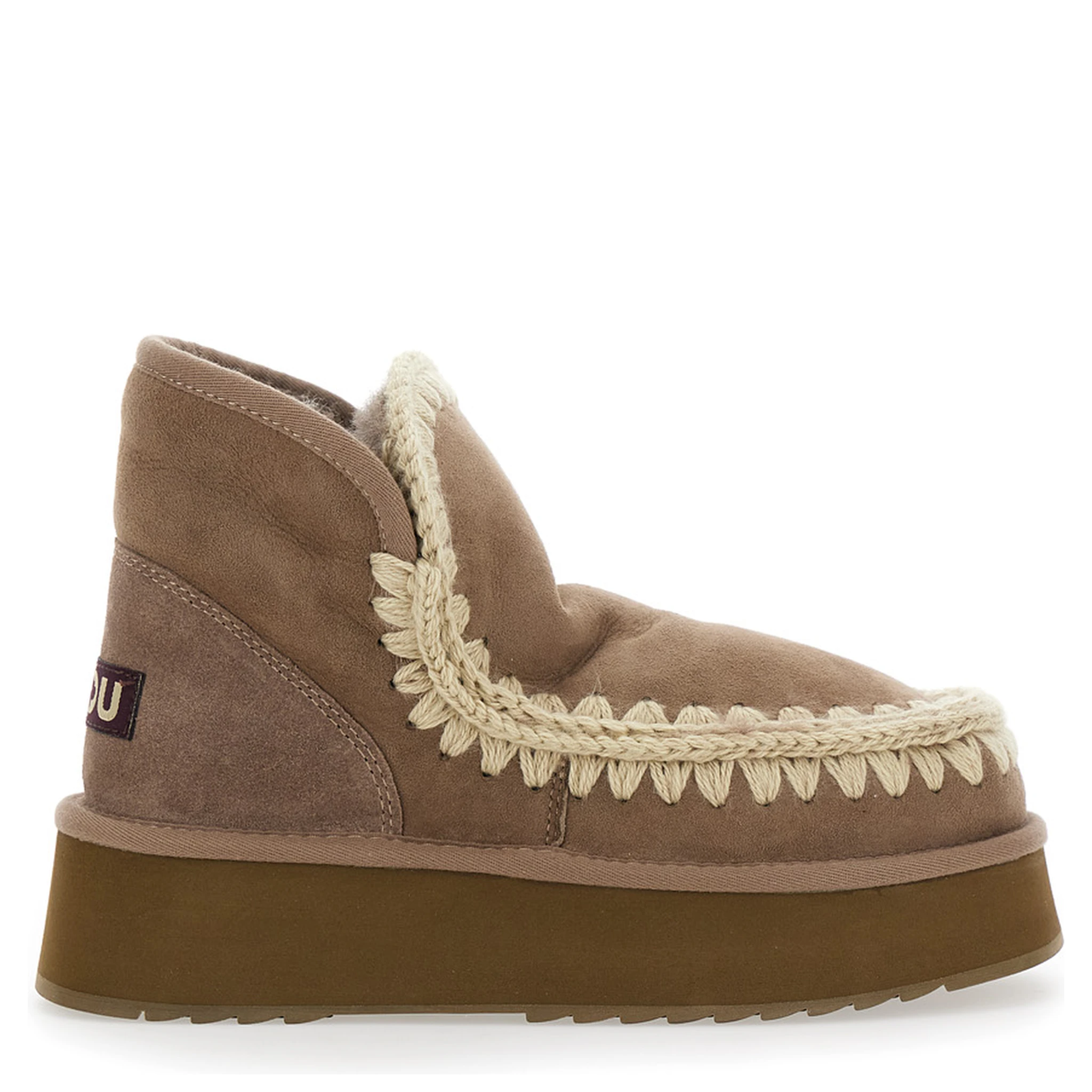 Mini Eskimo Brown Ankle Boots with Logo Patch on the Rear in Leather and Suede Woman