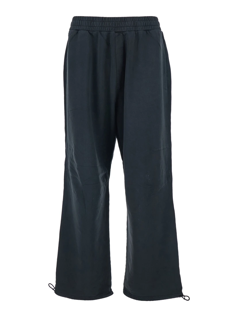 Black Pants with Elastic Waist and Drawstring Hem in Tech Fabric Man