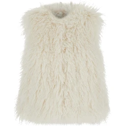 White Sleeveless Jacket with Front Concealed Closure in Ecofur Woman