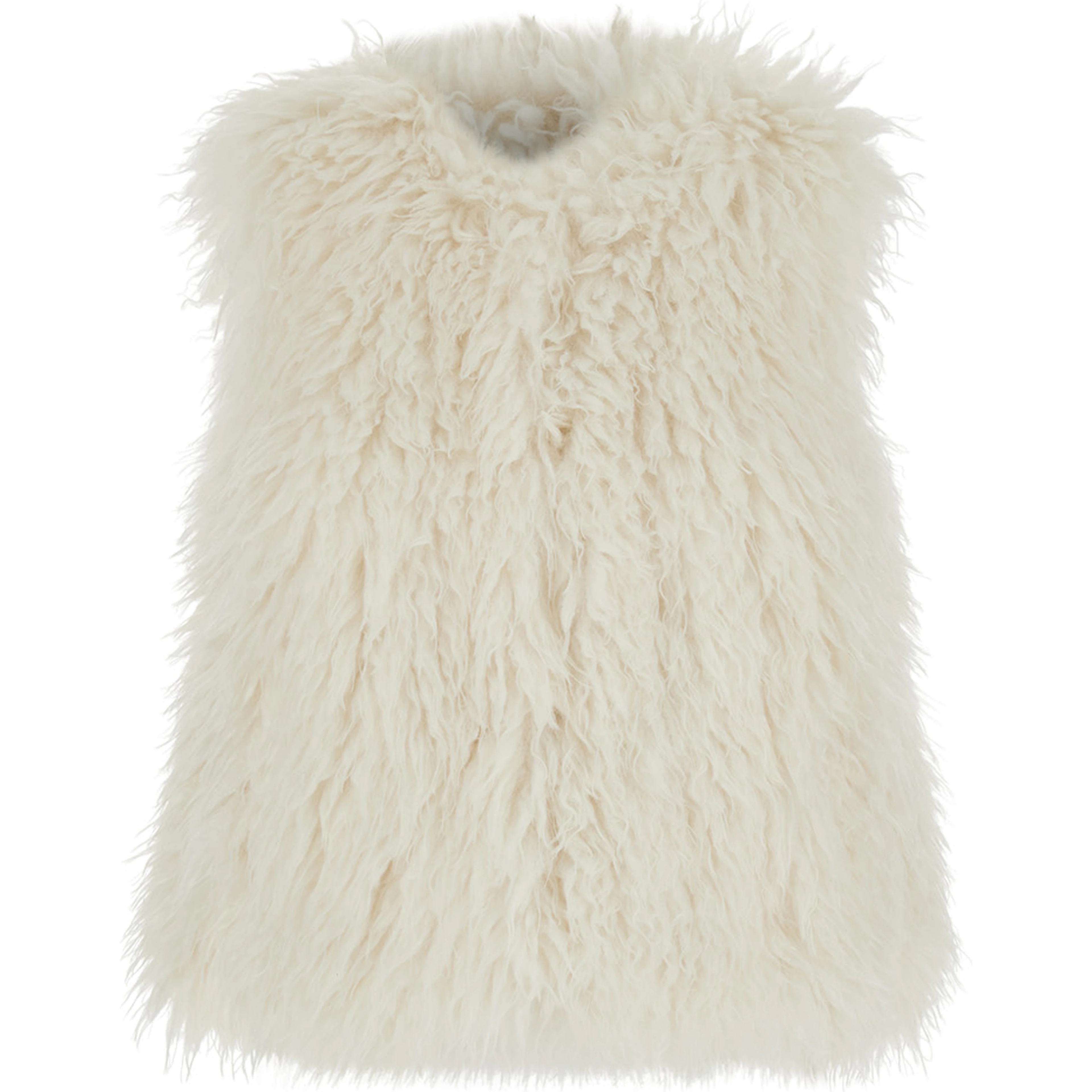 White Sleeveless Jacket with Front Concealed Closure in Ecofur Woman