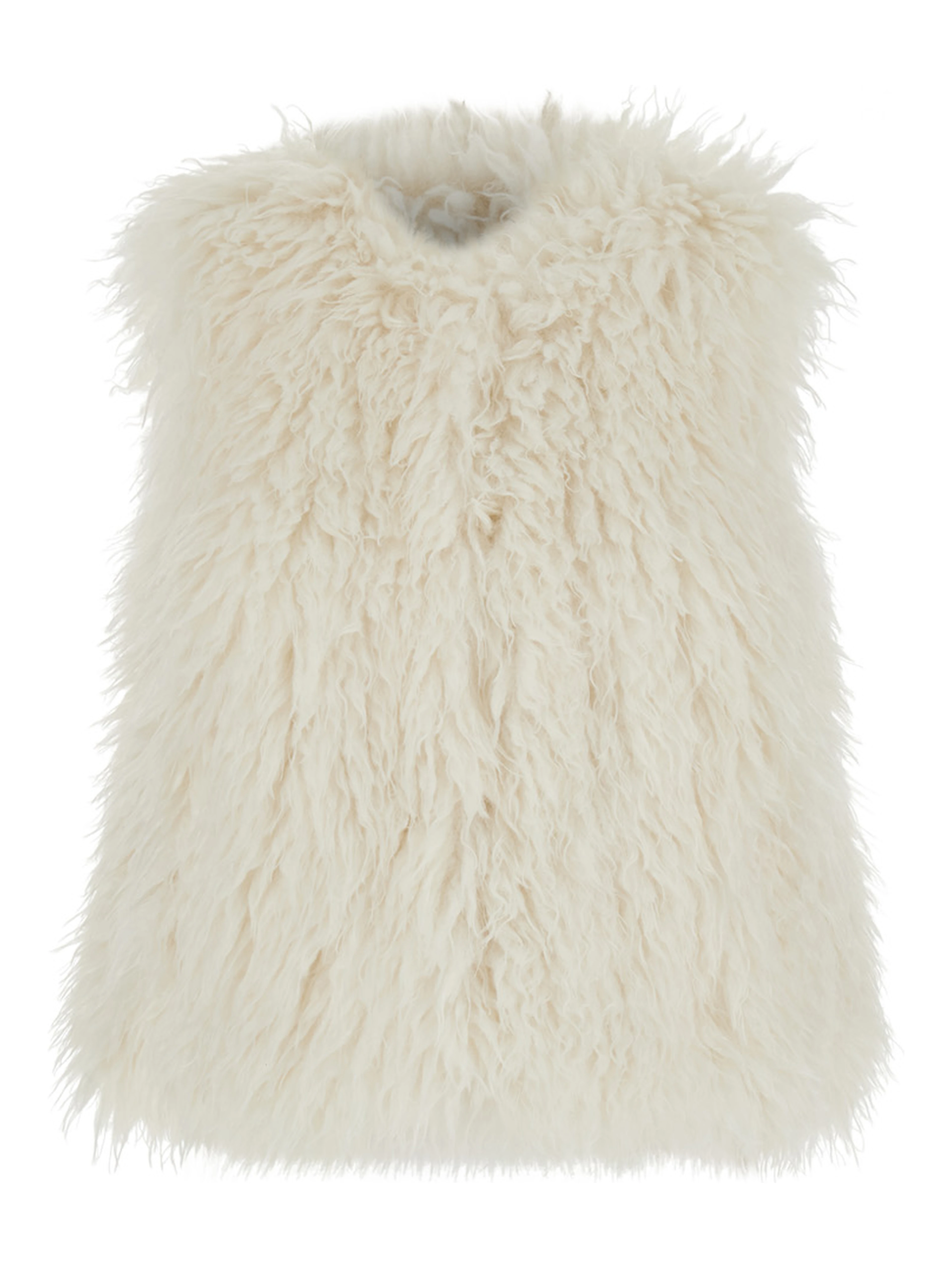 White Sleeveless Jacket with Front Concealed Closure in Ecofur Woman