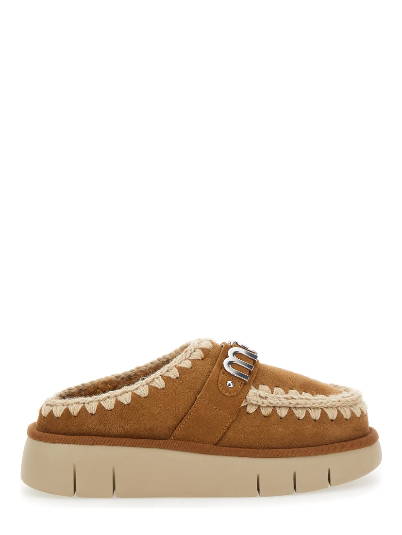 Bounce Beige Mules with Logo Lettering and Open Rear in Leather Woman