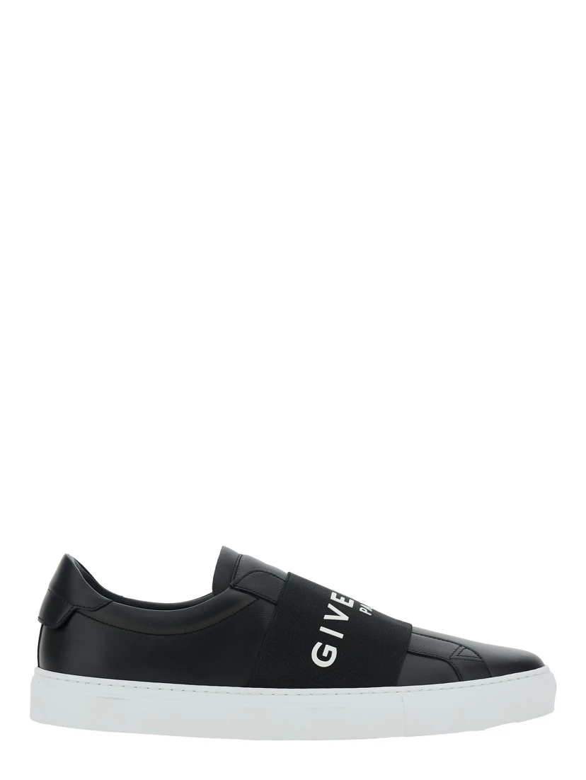 City Court Black Sneakers with Elastic Band and Logo Lettering on the Front in Leather Man