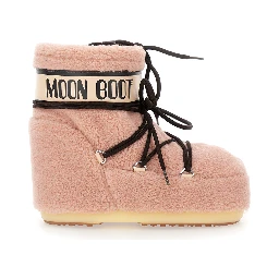 Icon Pink Snow Ankle Boots with Maxi Logo Print on the Side in Fleece Woman
