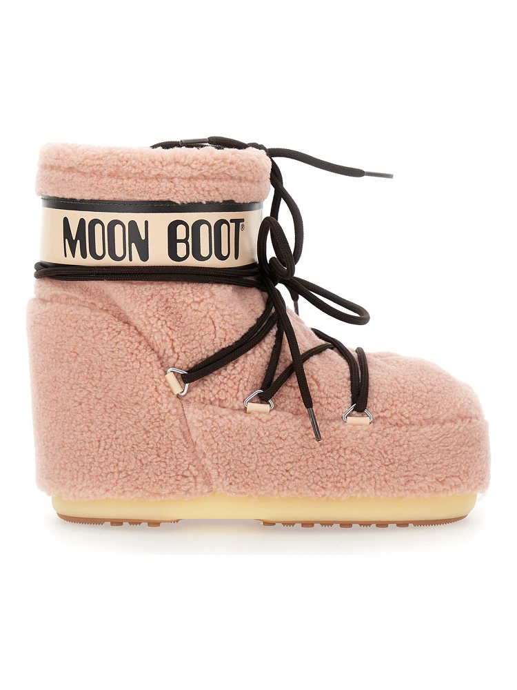 Icon Pink Snow Ankle Boots with Maxi Logo Print on the Side in Fleece Woman