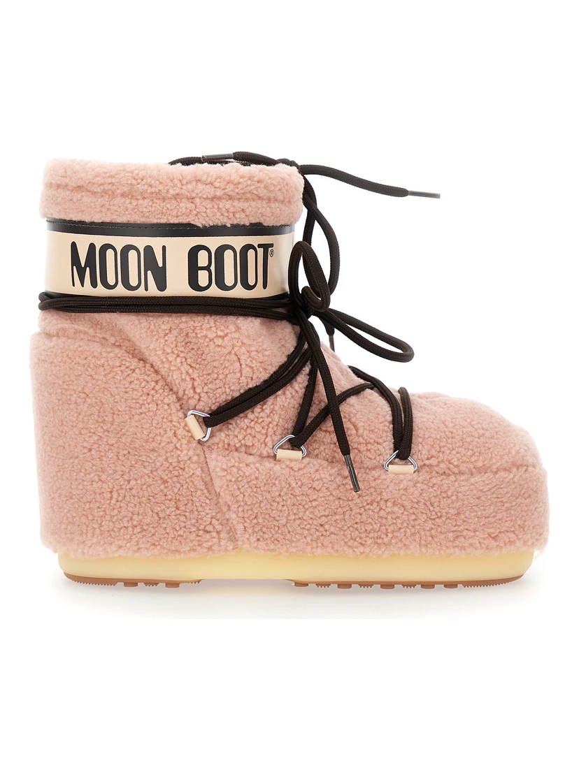 Icon Pink Snow Ankle Boots with Maxi Logo Print on the Side in Fleece Woman