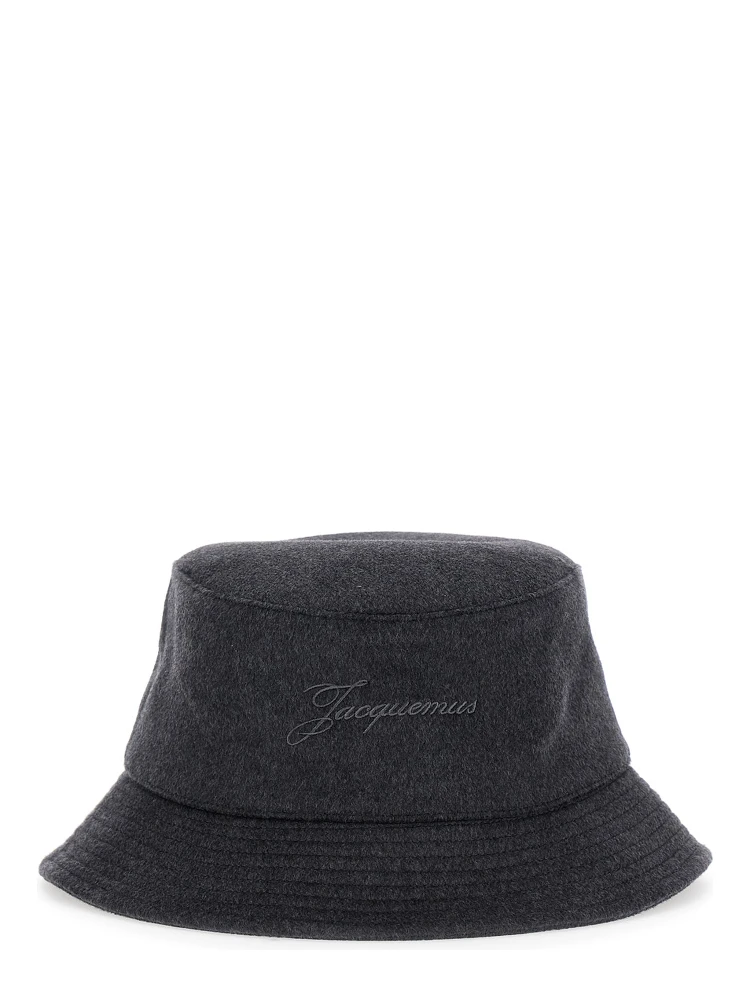 Le Bob Cachemiro Grey Bucket Hat with Logo Lettering Embroidery on the Front and Ribbed Brim in Wool Man