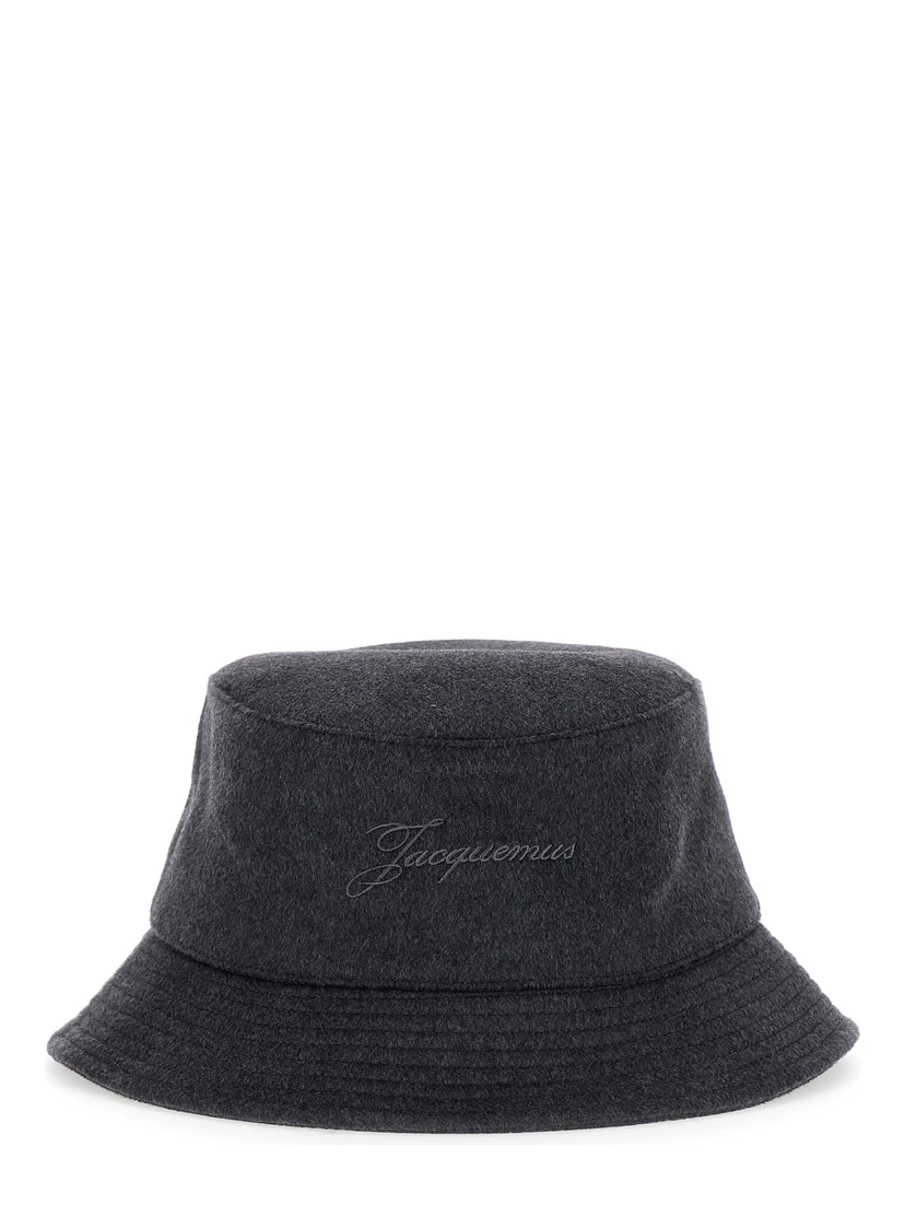 Le Bob Cachemiro Grey Bucket Hat with Logo Lettering Embroidery on the Front and Ribbed Brim in Wool Man