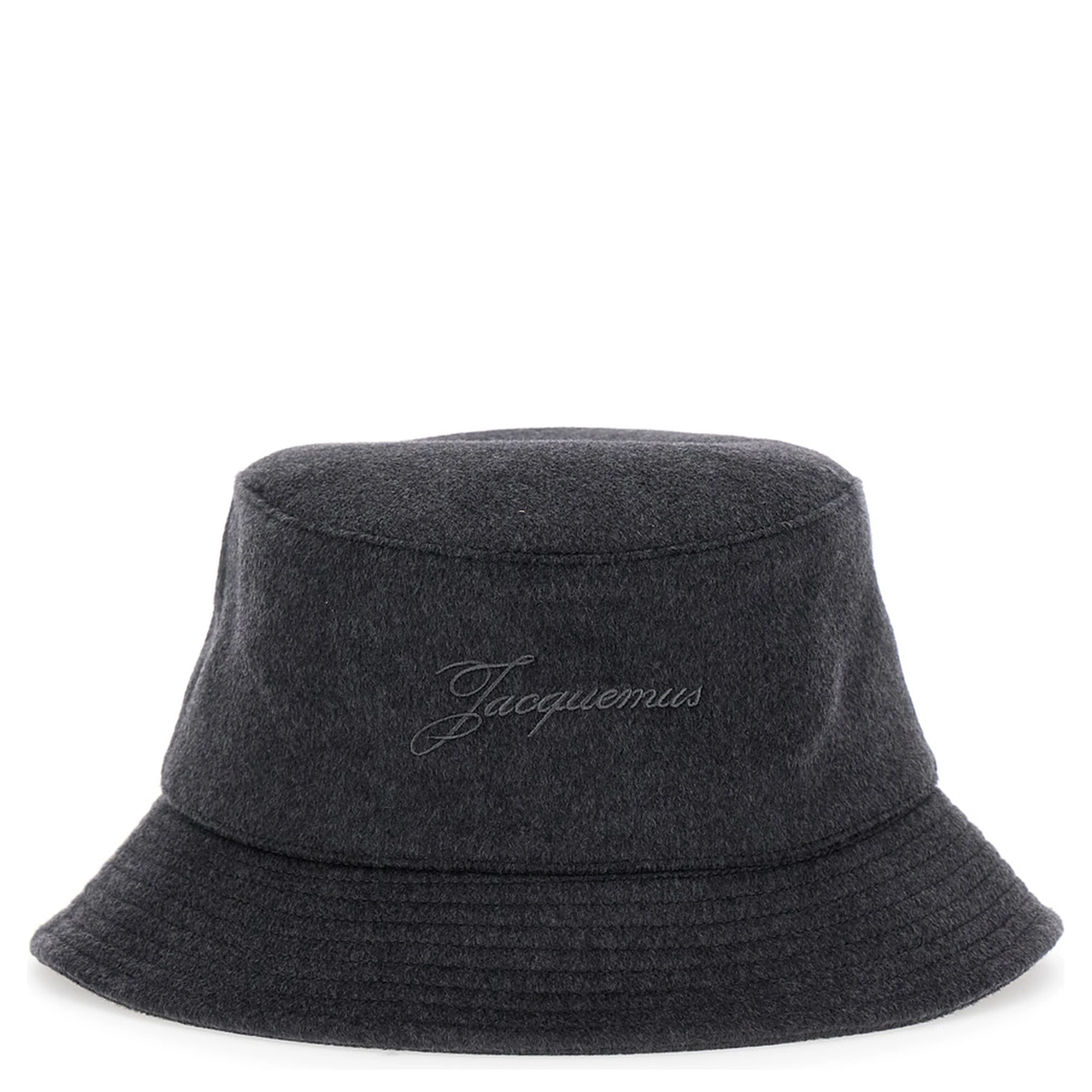 Le Bob Cachemiro Grey Bucket Hat with Logo Lettering Embroidery on the Front and Ribbed Brim in Wool Man