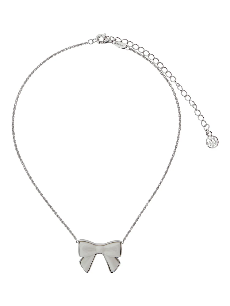 White Necklace with Rear Lobster Claw Closure and Bow Detail in Brass Blend Woman