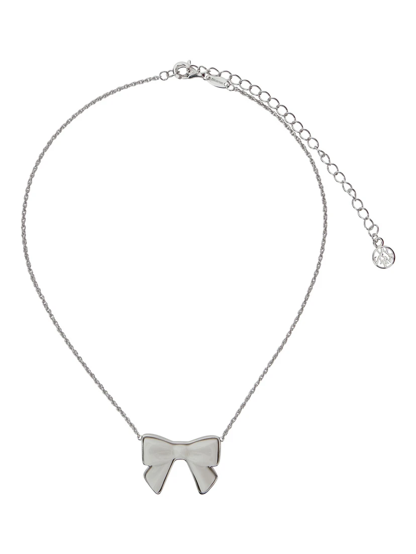 White Necklace with Rear Lobster Claw Closure and Bow Detail in Brass Blend Woman