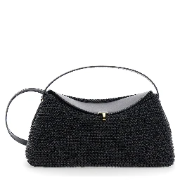 Black Handbag with Logo Plaque on the Front and Adjustable and Removable Shoulder Strap in Leather Woman