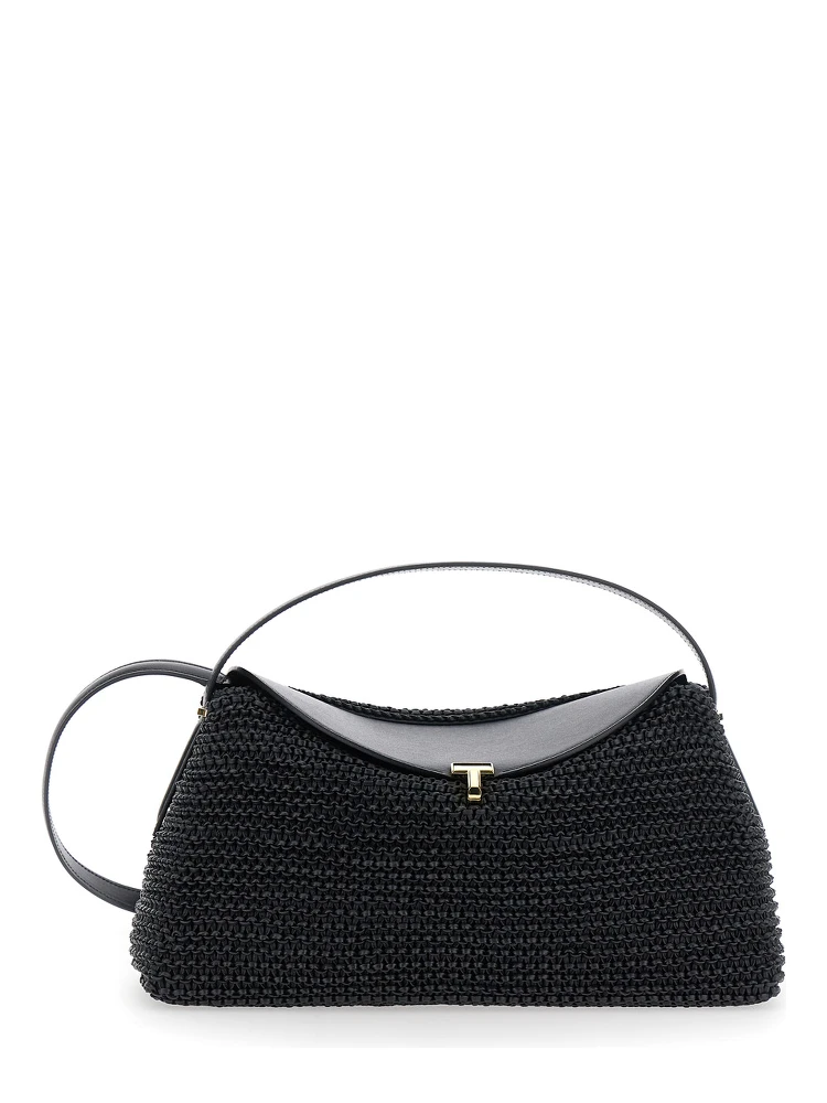 Black Handbag with Logo Plaque on the Front and Adjustable and Removable Shoulder Strap in Leather Woman