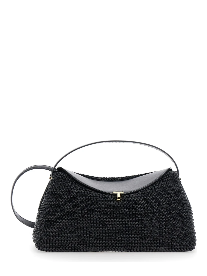 Black Handbag with Logo Plaque on the Front and Adjustable and Removable Shoulder Strap in Leather Woman