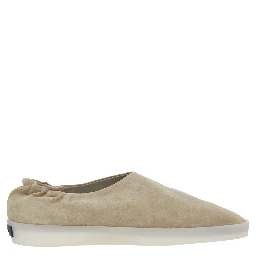 Beige Mules with Logo Patch on the Back and Elasticized Heel in Suede Man
