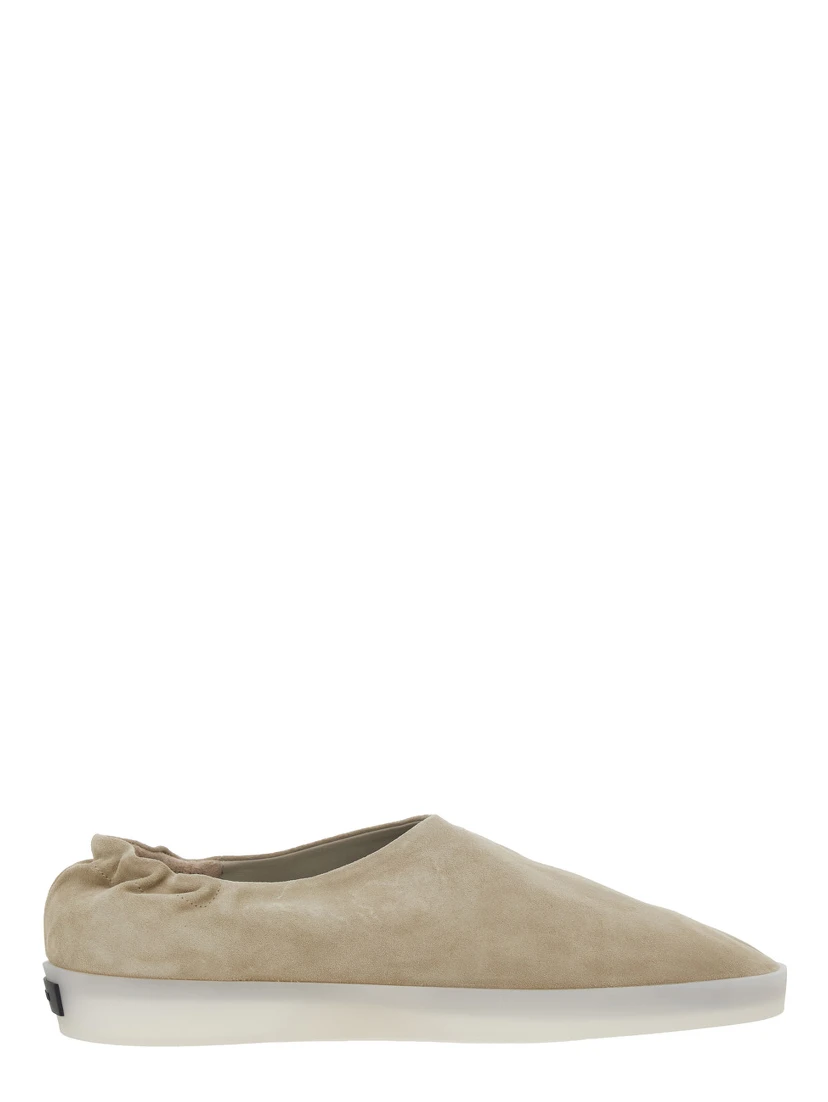 Beige Mules with Logo Patch on the Back and Elasticized Heel in Suede Man
