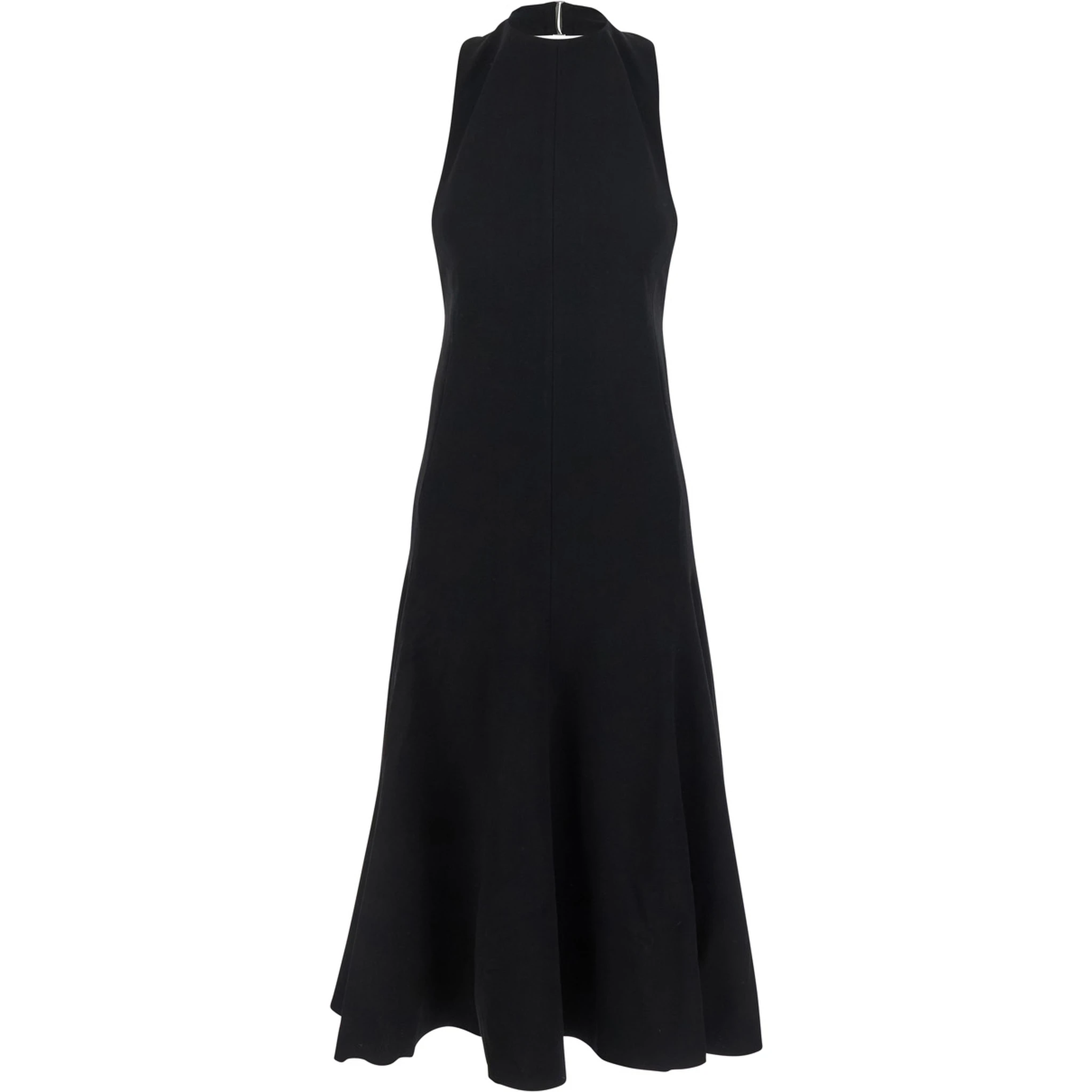 La Robe Favola Black Long Dress with High American Neckline and Flared Design in Tech Fabric Woman