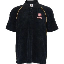 Black Polo Shirt with Classic Collar and Logo Embroidery on the Front in Corduroy Man