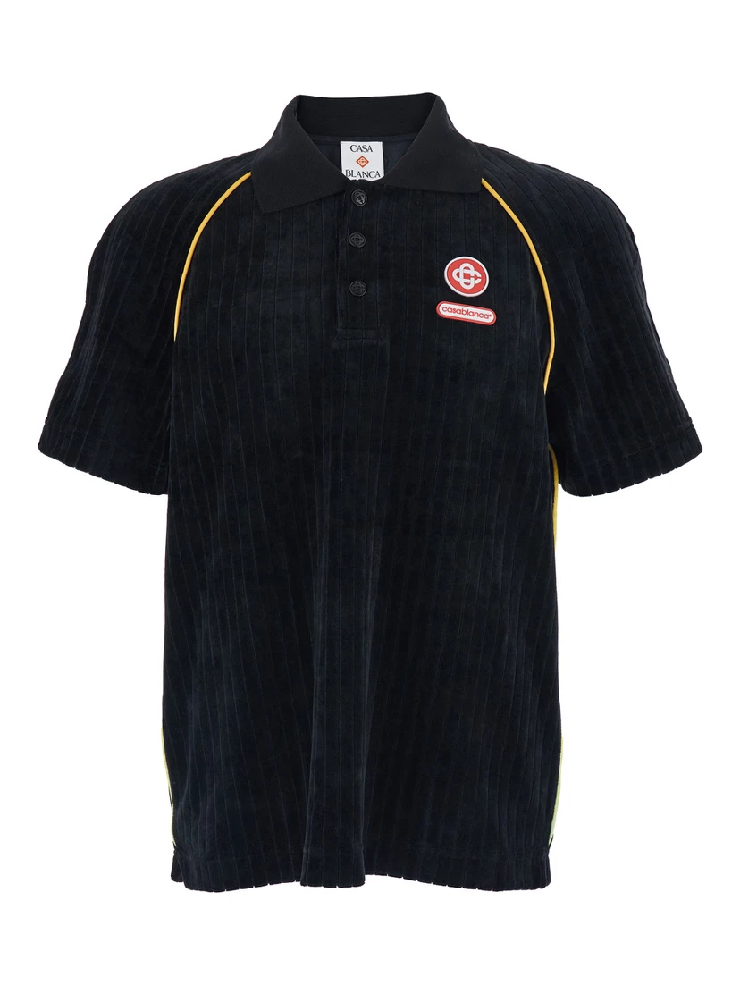 Black Polo Shirt with Classic Collar and Logo Embroidery on the Front in Corduroy Man