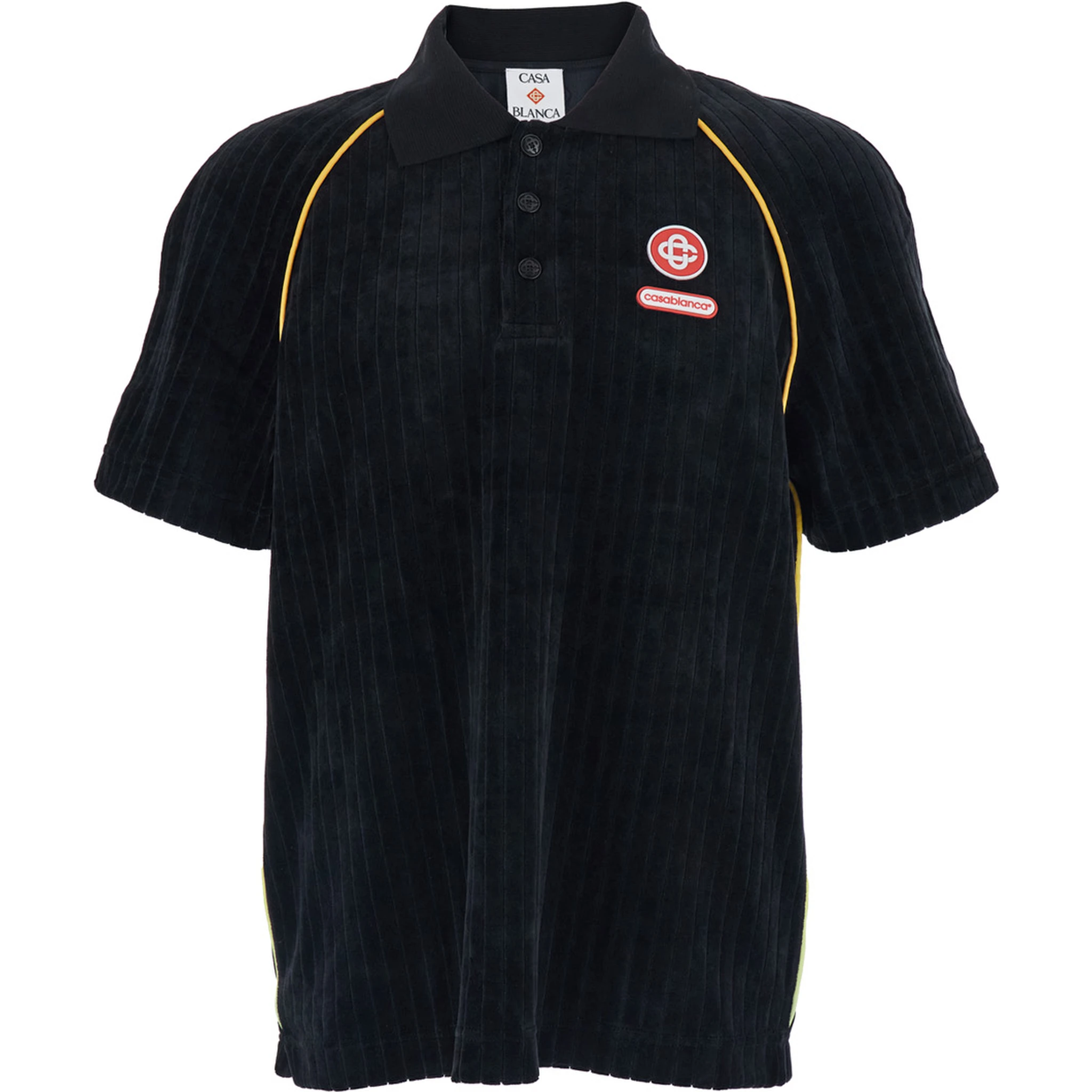 Black Polo Shirt with Classic Collar and Logo Embroidery on the Front in Corduroy Man