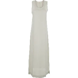 White Long Dress with U-neck and Back Closure in Viscose Blend Woman