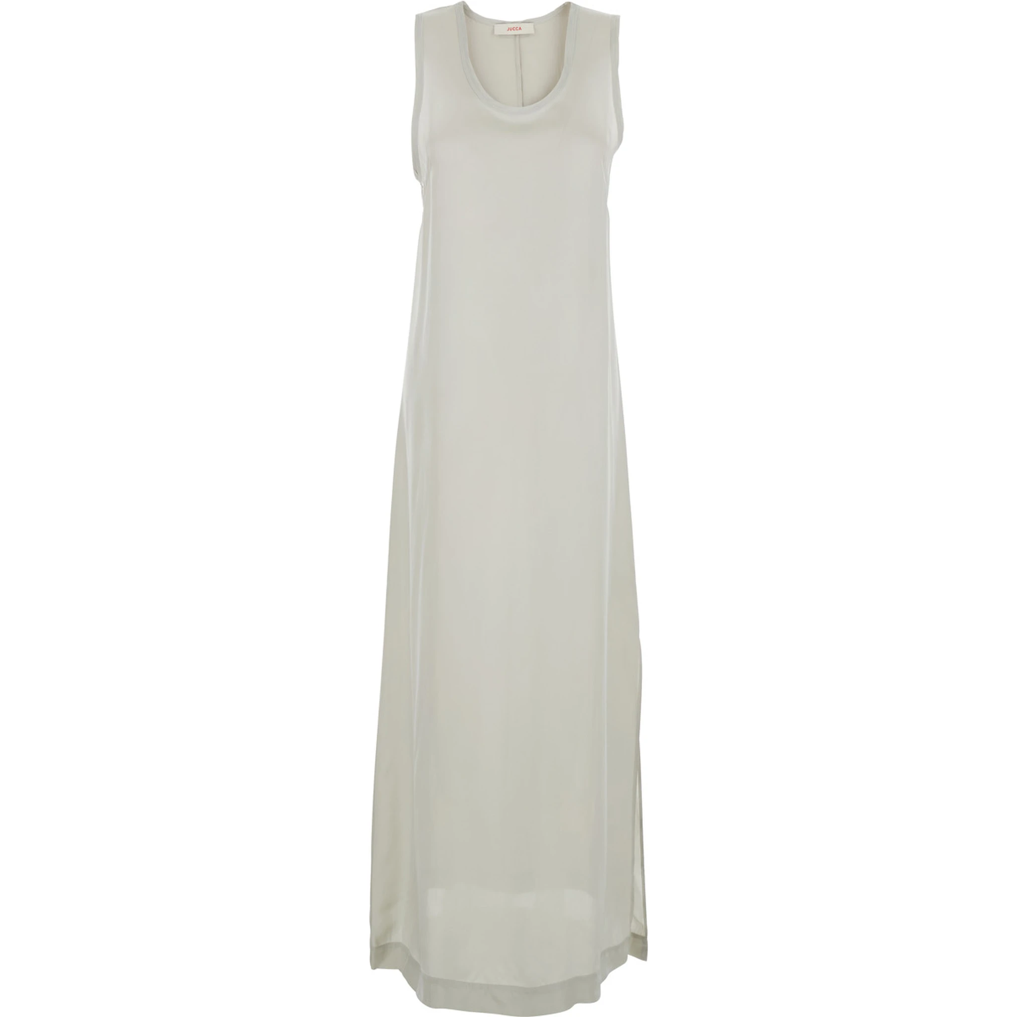 White Long Dress with U-neck and Back Closure in Viscose Blend Woman