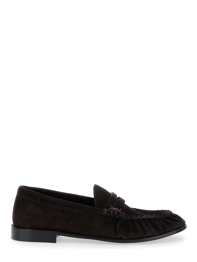 Brown Loafers with Cassandre Detail in Suede Man