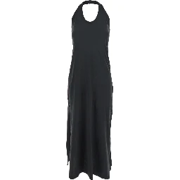 Black Sleeveless Dress with Halterneck and Straight Hem in Cotton Woman