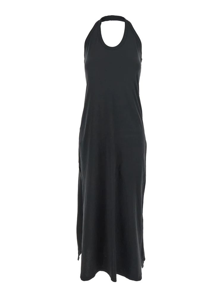 Black Sleeveless Dress with Halterneck and Straight Hem in Cotton Woman
