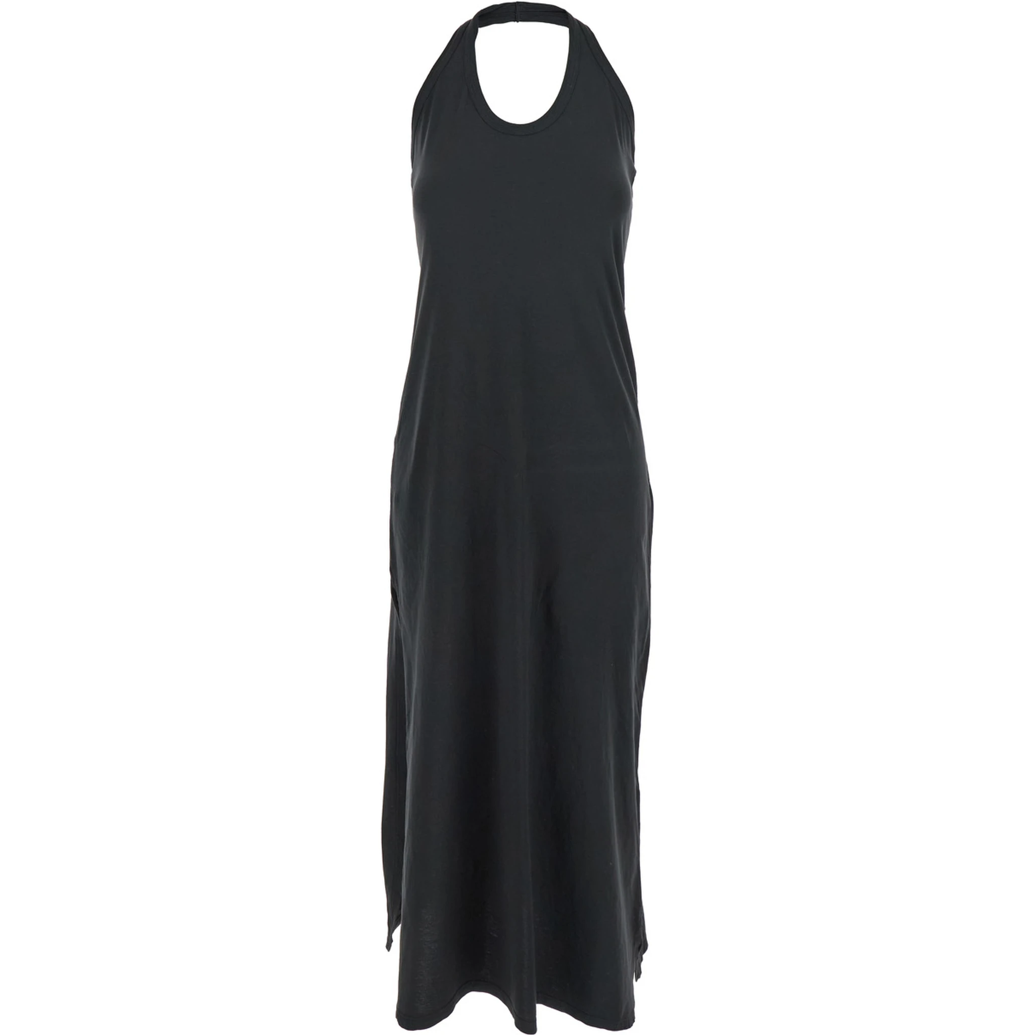 Black Sleeveless Dress with Halterneck and Straight Hem in Cotton Woman