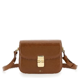 Grance Brown Small Crossbody Bag wirh Embossed Logo Lettering on the Front and Adjustable Shoulder Strap in Hammered Leather Woman