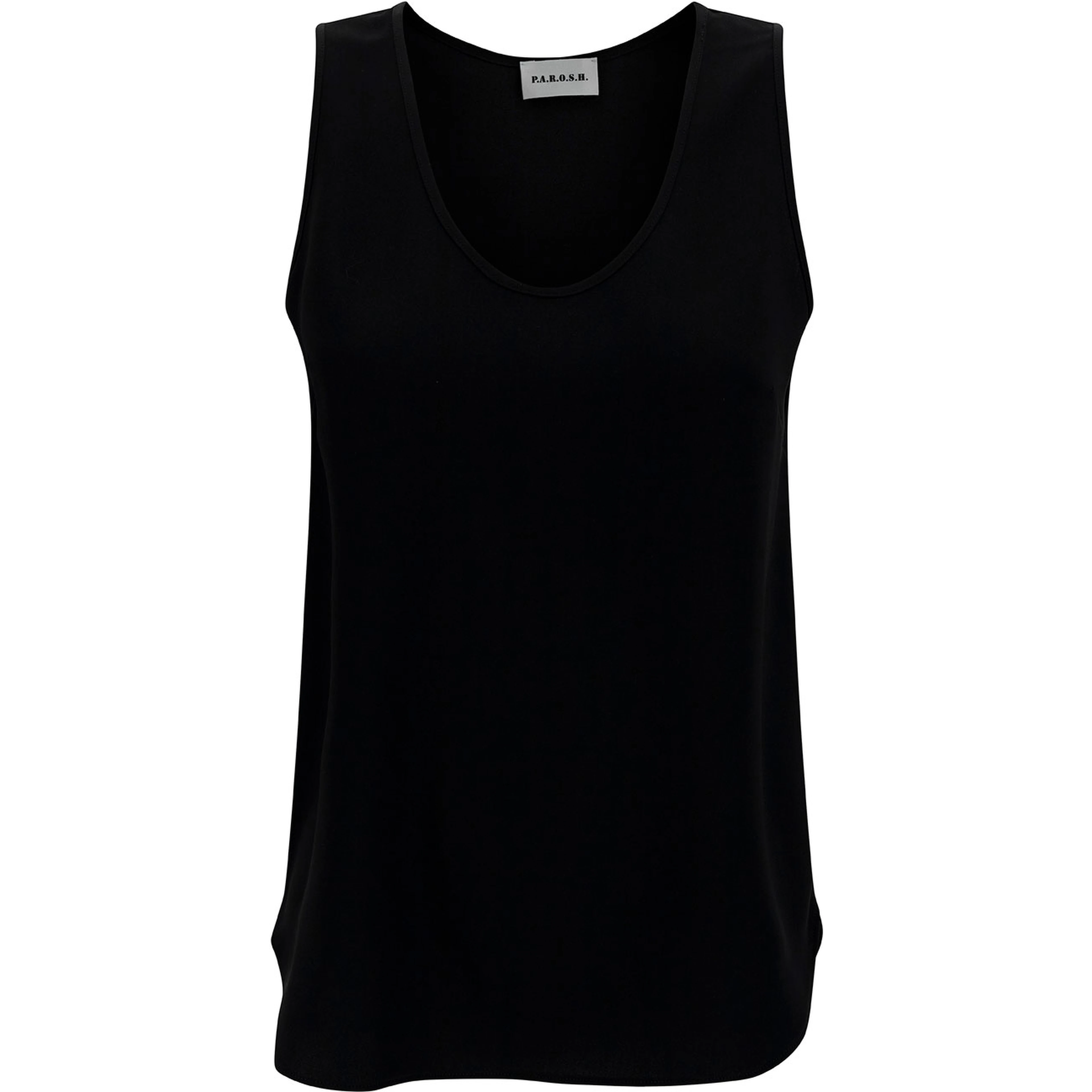 Black Tank Top with Plunging U Neckline in Polyamide Woman
