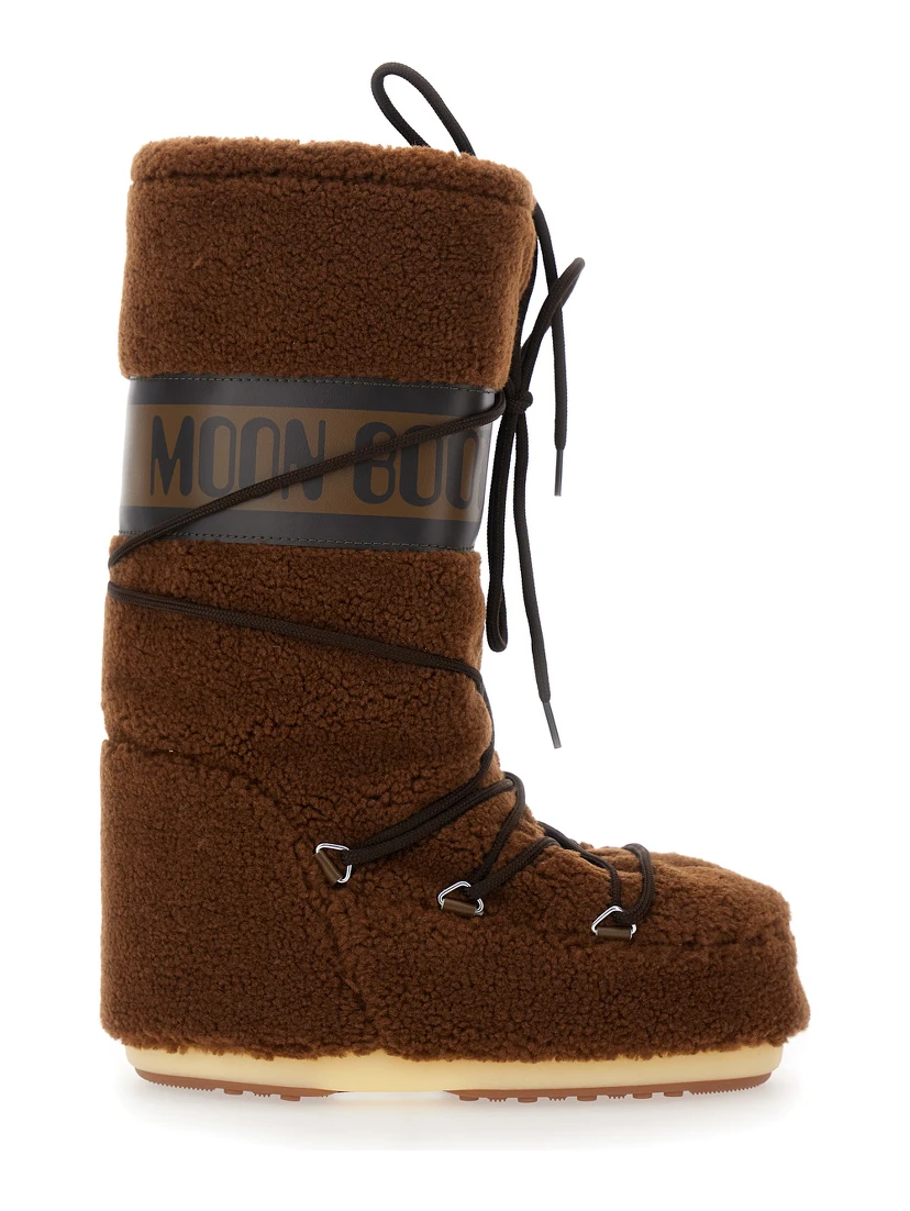 Icon Brown Snow Boots with Maxi Logo Print on the Side in Fleece Woman