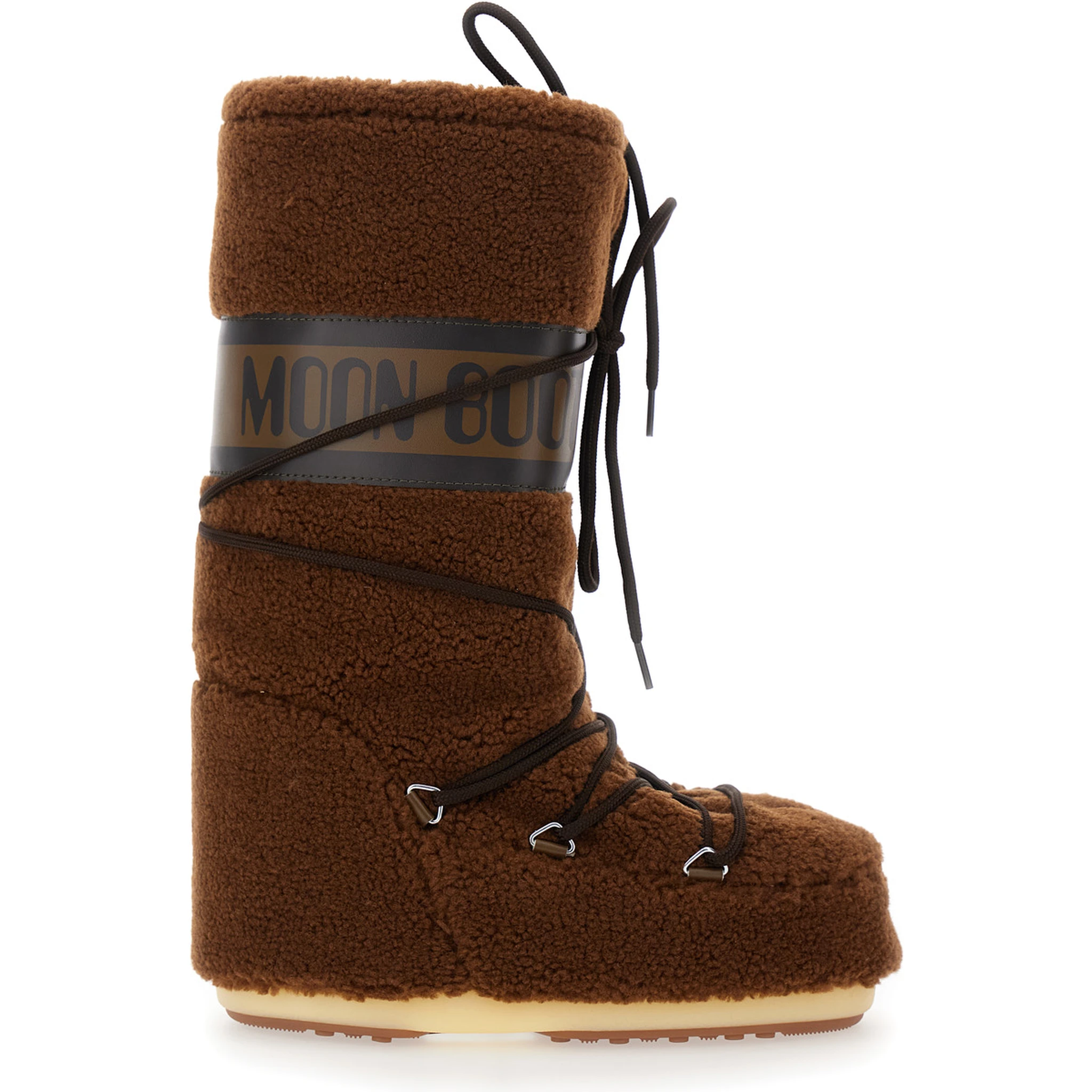 Icon Brown Snow Boots with Maxi Logo Print on the Side in Fleece Woman