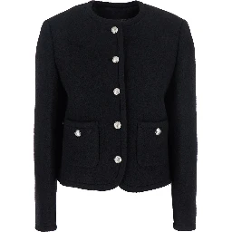 Black Jacket with Button Closure and Front Pockets in Tweed Woman