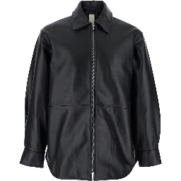 Black Jacket with Classic Collar and Dropped Shoulders in Leather Man